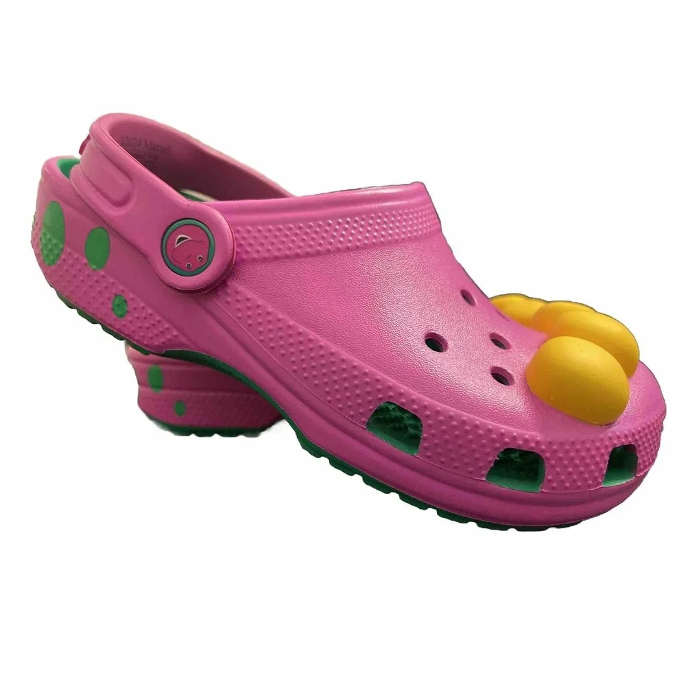 Barney Crocs Classic Clogs Barney Jr Shoes Sz J3 Limited Edition Purple Dinosaur